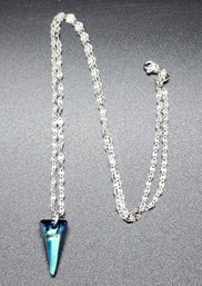 Blue Swarovski Pendant With 20' Sterling Chain