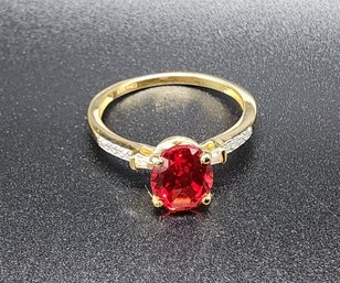 Lab, Padparadscha Sapphire, Diamond Ring In Yellow Gold Over Sterling