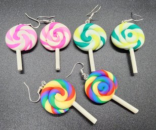 Set Of 3 Handmade Lollipop Earrings With Sterling Wires