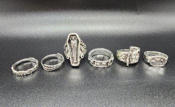 Lot Of 6 Silvertone Rings