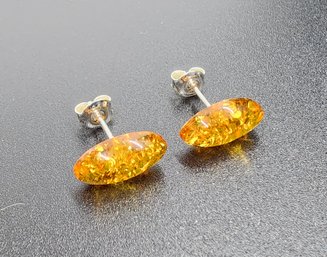 Baltic Cognac Colored Amber Stud Earrings In Sterling