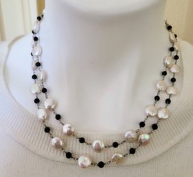 Two Identical Freshwater Coin Pearls And Onyx Beads With Sterling Silver Clasp On One So You Can Wear One Long