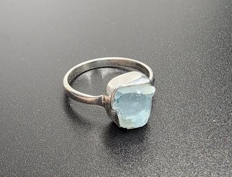 Rough Cut Milky Aquamarine Ring In Sterling
