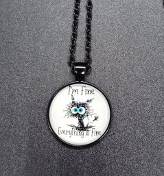 Cartoon Cat Necklace With Black Chain