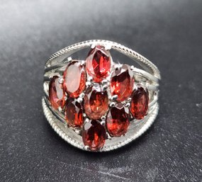 Red Garnet Ring In Stainless Steel