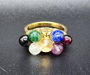 Multi-Gemstone 7 Stone Look Ring In 14k Yellow Gold Over Copper