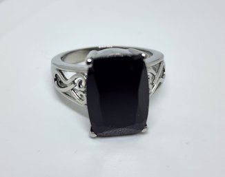 Natural Thai Black Spinel Ring In Stainless
