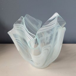 Signed Vintage Fused Art Glass Handkerchief Vase