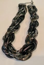 Chunky Chic Black And Silver Multi Strand Metal  Choker Necklace - Very Hip