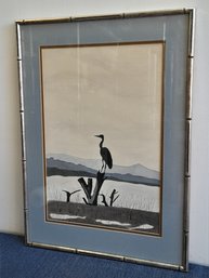 Signed Watercolor Of A Crane