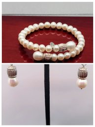 A Sterling And Freshwater Pearl Bracelet With Matching Earrings,