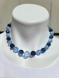 Vintage Faceted Czechlovakian Crystal Necklace In Two Shades Of Blue