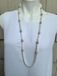 Faux Pearls With Large CZ 10mm Beads With CZ Clasp With Extra Latch