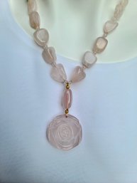 Rose Quartz With Flowers And 14kt Gold Clasp And Beads