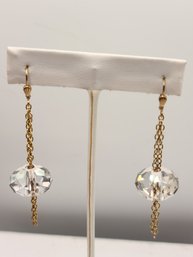 Suspended In Gold Chain And Eye Catching! Vintage Faceted Crystal Drop Earrings