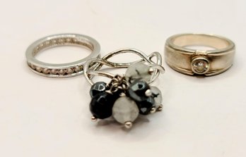 Three Sterling Rings 2 With CZ's And One With Natural Gemstones