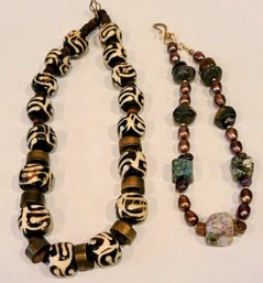 Two African Beaded Necklaces Choker Length