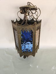 Vintage Brass And Stain Glass Chandelier