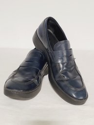 Men's Navy Blue Salvatore Ferragamo Leather Slip On Loafers - Size 9 1/2B -made In Italy