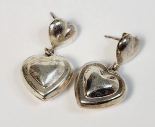 Vintage Sterling Silver  Hollow Heart Hanging Earrings