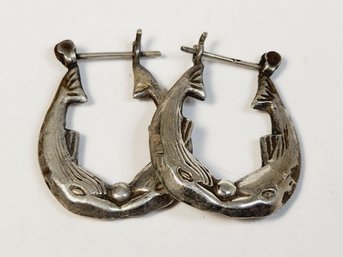 Vintage Sterling Silver Dolphin Hoop Earrings