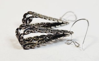 Unique Vintage Sterling Silver Filigree Hanging Earrings
