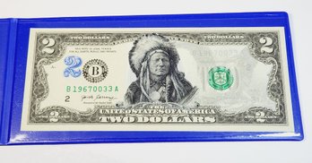 Commemorative Bank Note -  Native American Indian Chief 1899 Design On $2 Dollar Bill In Folder