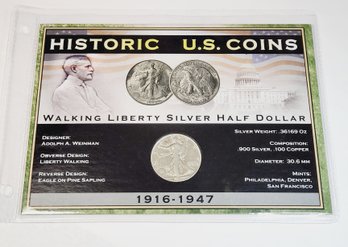1946 Walking Liberty Silver Half Dollar With History /info Card