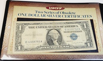 2  -  1957  $1 Dollar Blue Seal Silver Certificates In Folder With Info / History