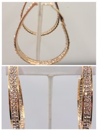 Amazing Large Cz Or Crystal Gold Plated Hoop Earrings