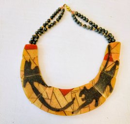 Vintage, Very Rare Handpainted Resin Panther Necklace