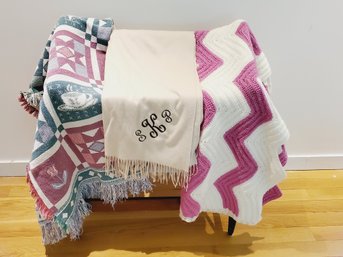 Assortment Of Quilts & Blankets - Including The Company Store & Hand Knit Blanket