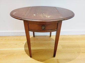 Vintage Federal Style Wood Drop Leaf Table With Single Drawer