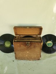 Vintage Tote Of Vintage 78 And 33 Rpm Records