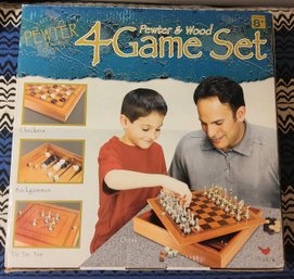 Vintage Pewter And Wood 4 Game Set
