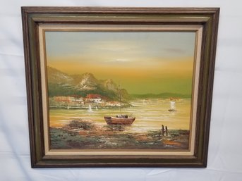 Vintage Framed Scenic Seaside Oil Panting On Canvas - Signed Bauer