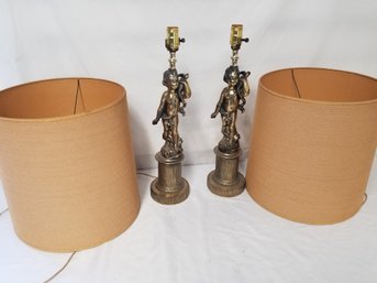 Vintage Metal Cherub Table Lamps