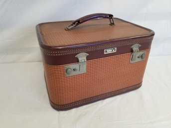Vintage Suitcase Travel Tweed Train Case