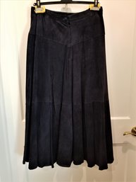 Vintage Ankle Length Navy Lined Suede Midi Skirt Size 14