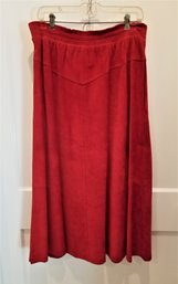 Women's Vintage Red Lined Suede Midi Length Skirt By Oui Size 14/16