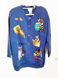 Women's Vintage 1990's Quacker Factory 'A Cat Is A Cat' Cardigan Knit Sweater  Size 2X