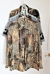 Women's Animal Print Blouse/open Blazer And Pants Set XL/ OS