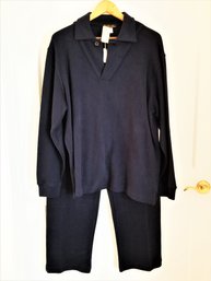 Women's Loro Piana Navy Knit Long Sleeve Pullover And Pants Set Sz EU 54/US XL Made In Italy
