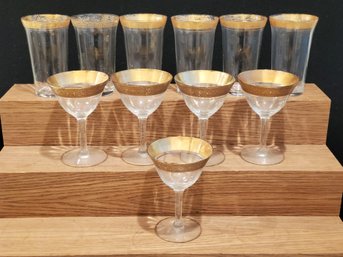 Assortment Of Gold Gilt Tiffin Franciscan Minton Rambler Rose Wine Glasses & Franciscan Tumblers