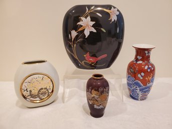 Grouping Of Vintage Asian Porcelain Pottery Flower & Bud Vases