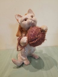 Adorable 11' Ceramic Cat Statue With Yarn And Bow