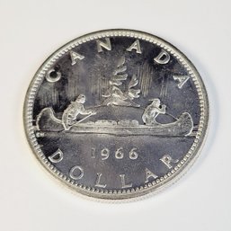 1966 Canadian Silver Dollar Queen Elizabeth Ii  & Voyagers (proof Like)