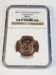 2009 D SMS Sacagawea Golden Dollar Agriculture NGC MS67 Graded Slab