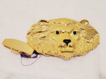 Vintage 1990s New Old Stock Gold Tone Large Lion Head With Black Enamel Eyes Belt Buckle