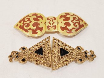 New 1990s New Old Stock Gold Tone & Enamel Ladies Fashion Belt Buckles - Accessocraft NYC